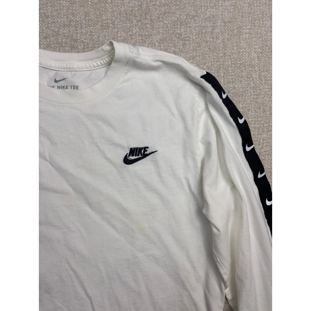 Nike Mens Long Sleeve T-Shirt White Swoosh Logo Tape Arm Graphic Size Small